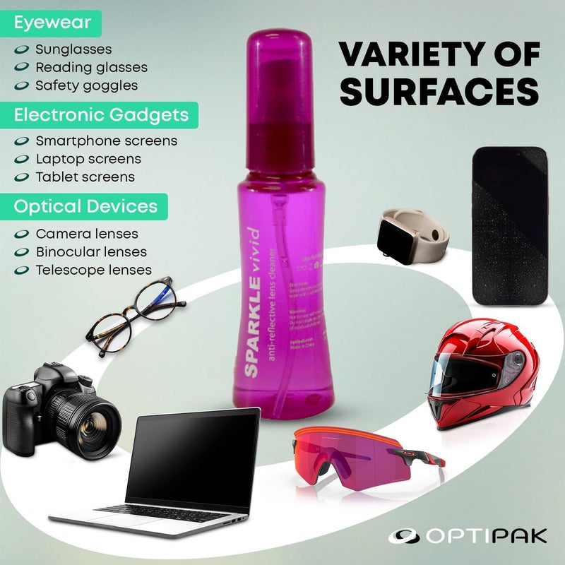 OPTIPAK Sparkle Vivid Anti-Reflective Safe Lens Cleaner Spray Kit - (2) 2oz Glasses Cleaner Spray & (2) Microfiber Cloth for Eyeglasses, Sunglasses, Lenses, Screens and Camera Cleaning Kit (4 Piece Set) - Image 5